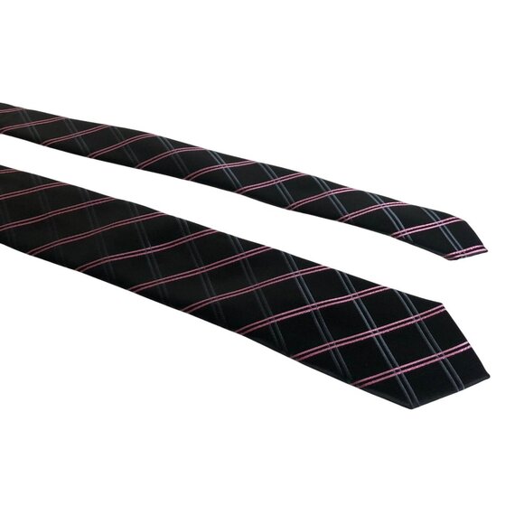J Ferrar Tie Black Pink Gray Plaid Mens Necktie Office Work Formal Dad Gift - Picture 1 of 7